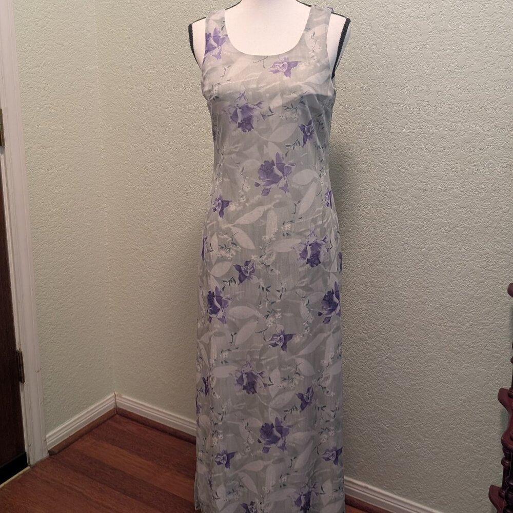 Long Floral Dress for Ladies- Size M- Sleeveless-Green/Purple